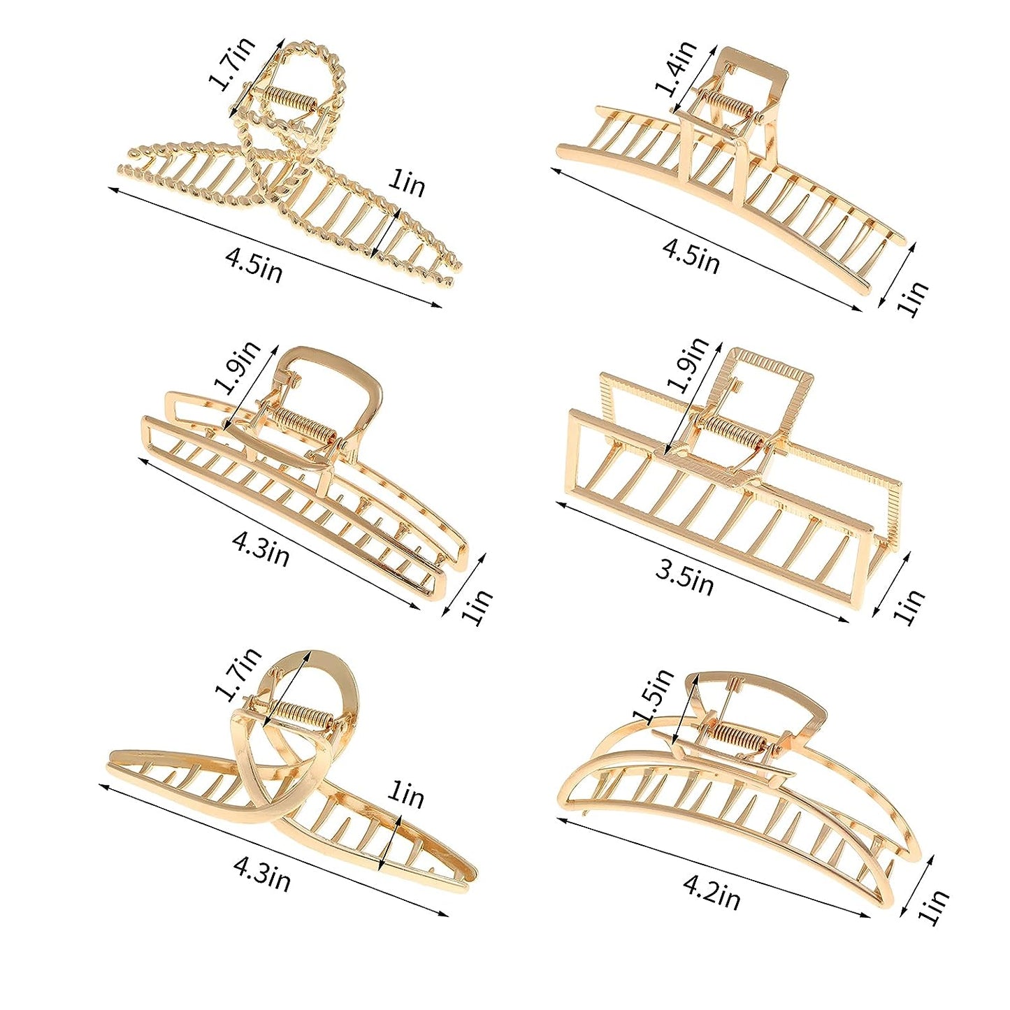 6 Pack Large Metal Hair Claw Clips - 4 Inch Big Gold Hair Clips,Perfect Jaw Hair Clamps for Women and Thinner,Thick Hair Styling,Strong Hold Hair,Fashion Hair Accessories (Style 1)