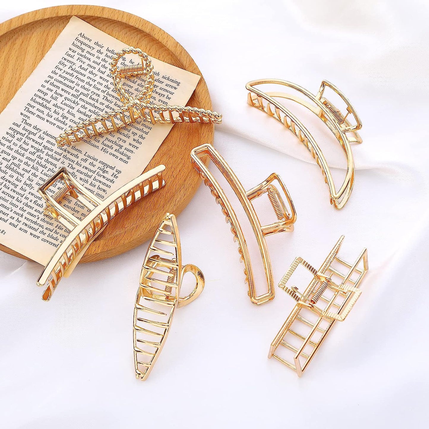 6 Pack Large Metal Hair Claw Clips - 4 Inch Big Gold Hair Clips,Perfect Jaw Hair Clamps for Women and Thinner,Thick Hair Styling,Strong Hold Hair,Fashion Hair Accessories (Style 1)