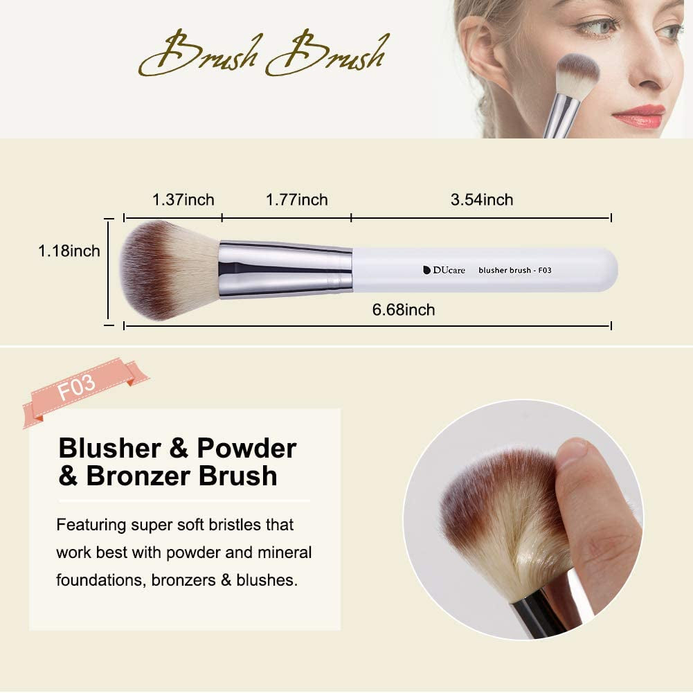 Makeup Brushes 3Pcs Foundation Contour Brush& Concealer Brush& Blusher Brush Face Kabuki Blush Bronzer Travel Buffing Stippling Contour Liquid Blending Makeup Brush Set White