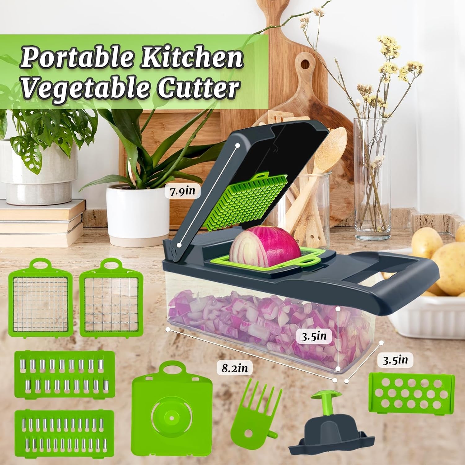 Vegetable Chopper, Multi-Functional 14 in 1 Veggie Chopper with 5 Blades and 11 Blades,Food Chopper for Cutting Onions, Carrots, Tomatoes, Fruits