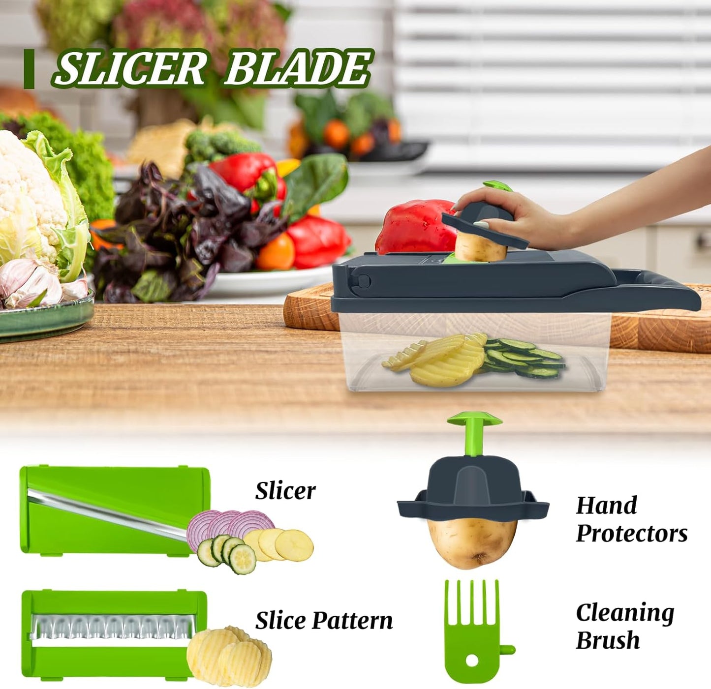 Vegetable Chopper, Multi-Functional 14 in 1 Veggie Chopper with 5 Blades and 11 Blades,Food Chopper for Cutting Onions, Carrots, Tomatoes, Fruits