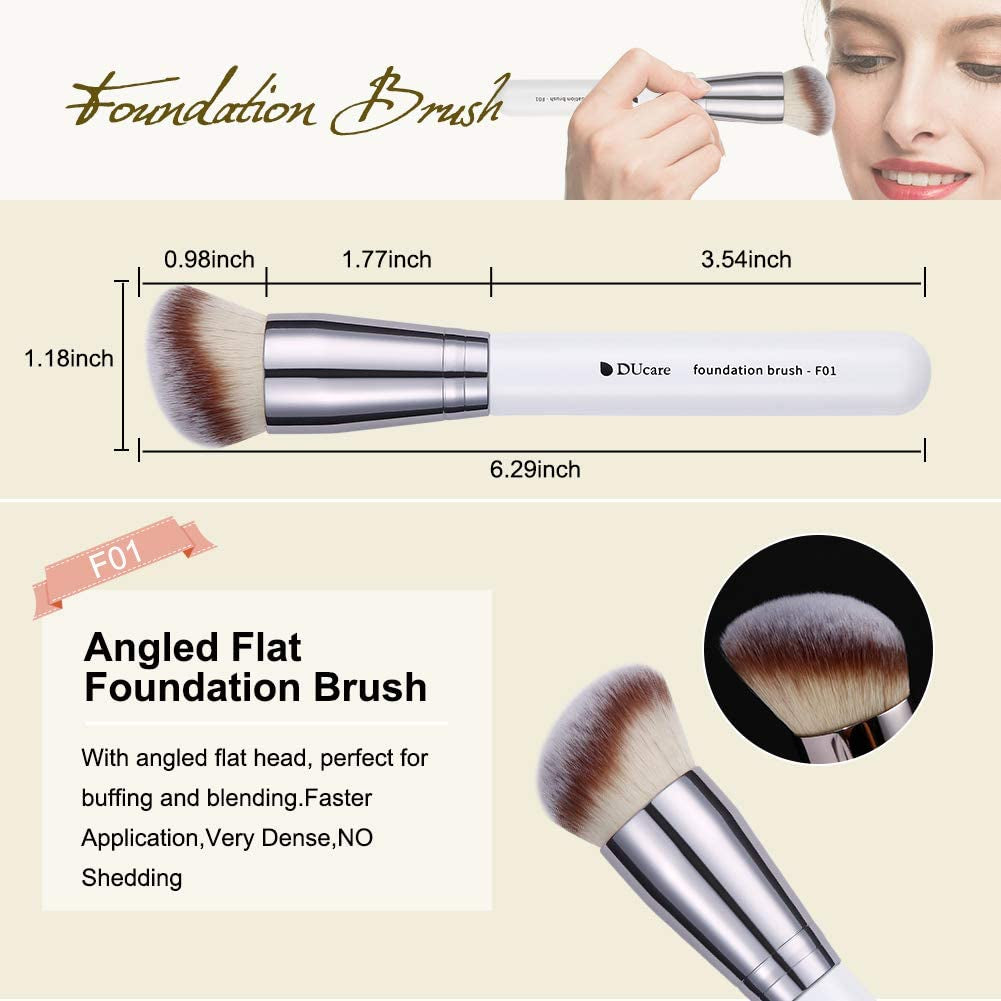 Makeup Brushes 3Pcs Foundation Contour Brush& Concealer Brush& Blusher Brush Face Kabuki Blush Bronzer Travel Buffing Stippling Contour Liquid Blending Makeup Brush Set White