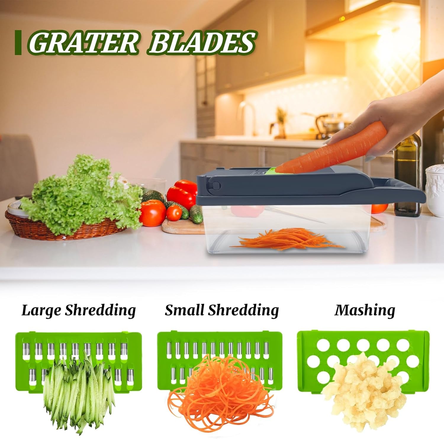 Vegetable Chopper, Multi-Functional 14 in 1 Veggie Chopper with 5 Blades and 11 Blades,Food Chopper for Cutting Onions, Carrots, Tomatoes, Fruits