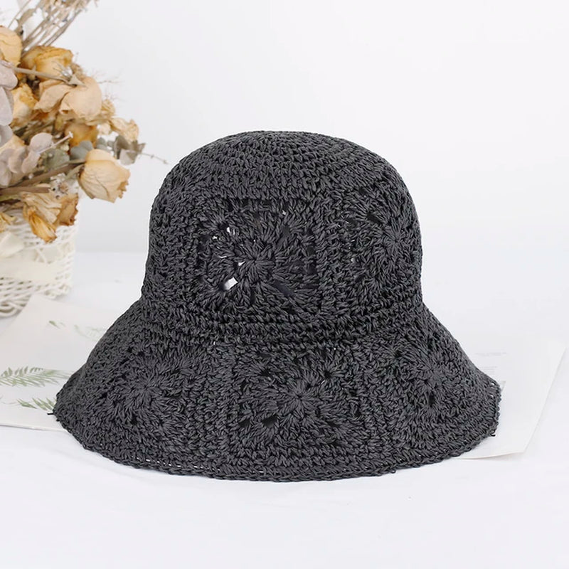 Womens Straw Hats Crochet Hat Bucket Hat UV Protection Sun Visor Beach Hats Women Visors Foldable Female Women Summer Sun Hat