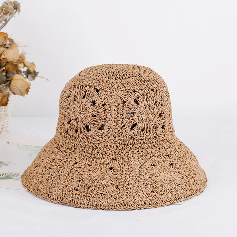 Womens Straw Hats Crochet Hat Bucket Hat UV Protection Sun Visor Beach Hats Women Visors Foldable Female Women Summer Sun Hat